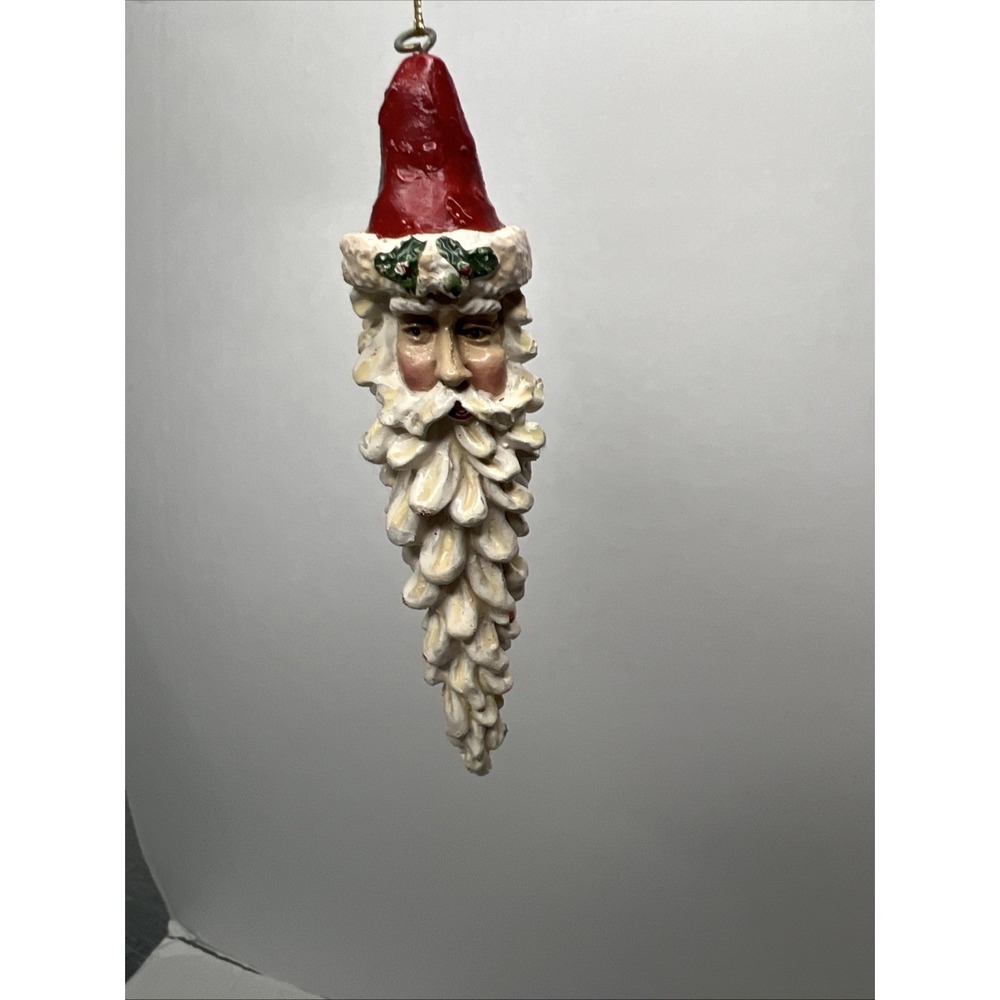 Vintage Santa Claus Face Christmas Tree Ornament Long Beard Icicle Style